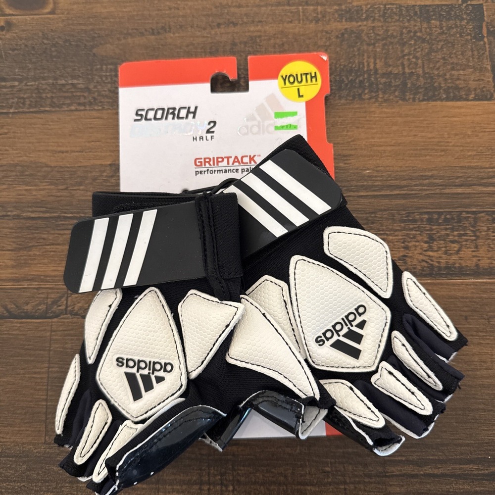 ADIDAS Scorch Destroy 2 Half Youth Large Black White Football Linemans Gloves $